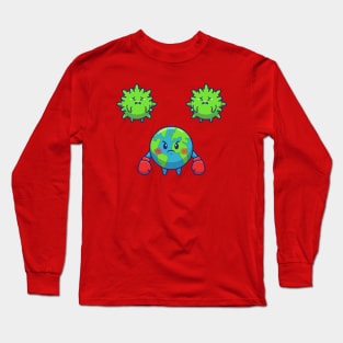 World Fighting Corona Virus Cartoon Long Sleeve T-Shirt